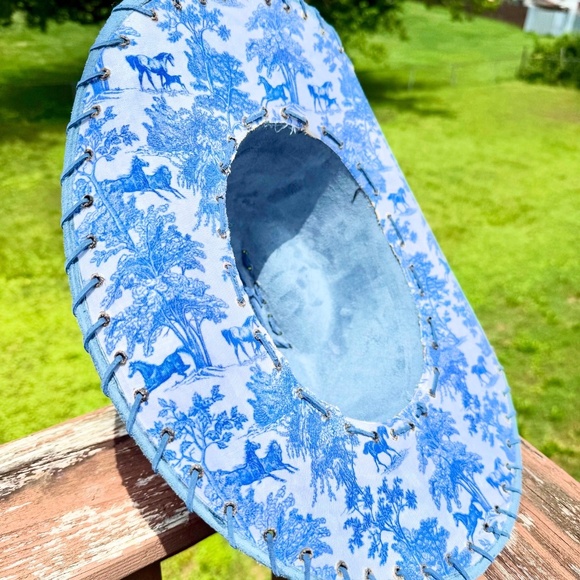Vintage Inspired Hand Burned Blue Toile Western Cowboy Hat - Picture 4 of 6